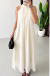 Halter yaka dantel detaylı maxi elbise