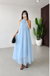 Halter yaka dantel detaylı maxi elbise