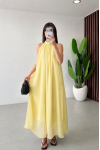Halter yaka dantel detaylı maxi elbise