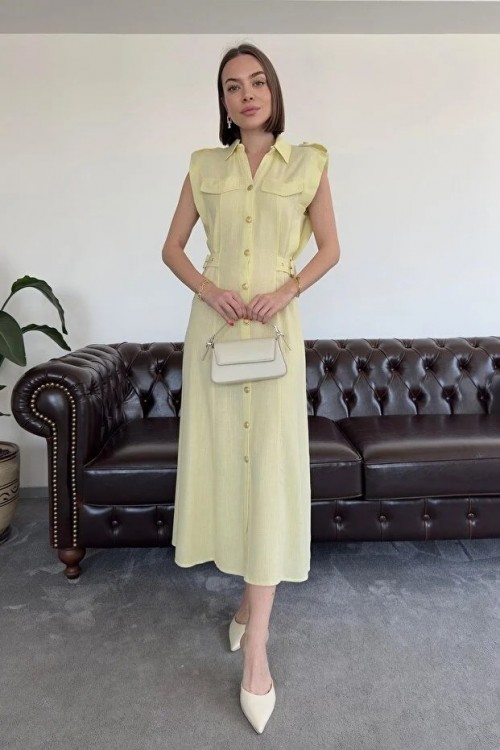 Zra Model Keten Midi Elbise